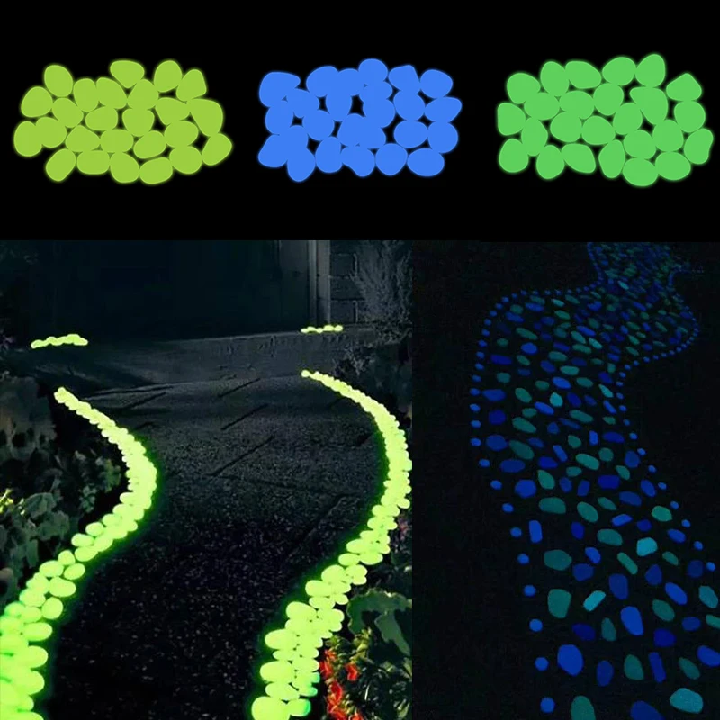 50Pcs Glow In The Dark Pebbles Glow Stones Rocks For Walkways Garden Path Patio Lawn Garden Yard Decoration Luminous Stones