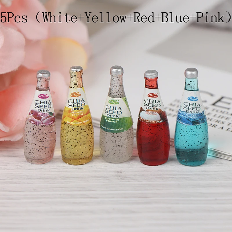 2/5Pcs 1:12 Doll House Fruit Drink Bottle Dollhouse Miniatures 1:12 Accessories Miniature Resin Toy