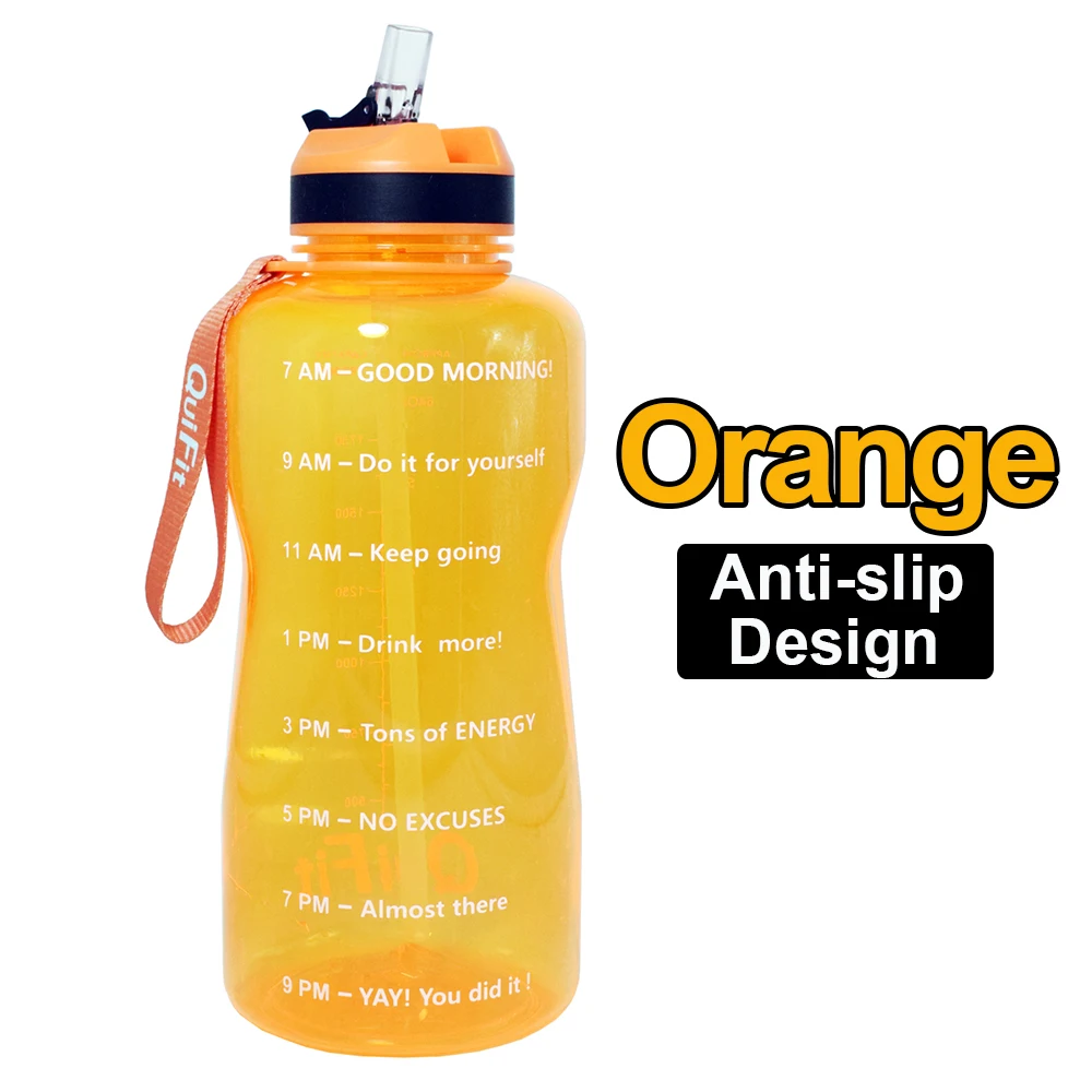 Orange Bottle QuiFit, 2л, 1,3л, 450 мл, Половина галлонов, Тритан, бутылка для воды с соломинкой, BPA Free My Drink Bottles, портативный шейкер для протеина, спортивный кувшин для тренажерного зала - Цвет: Orange Bottle