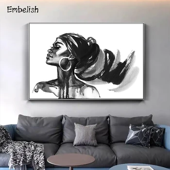 

1 Pieces Beauty African Woman Portrait HD Print Canvas Oil Paintings For Living Room Home Decor Watercolor Gilrl Picture Poster