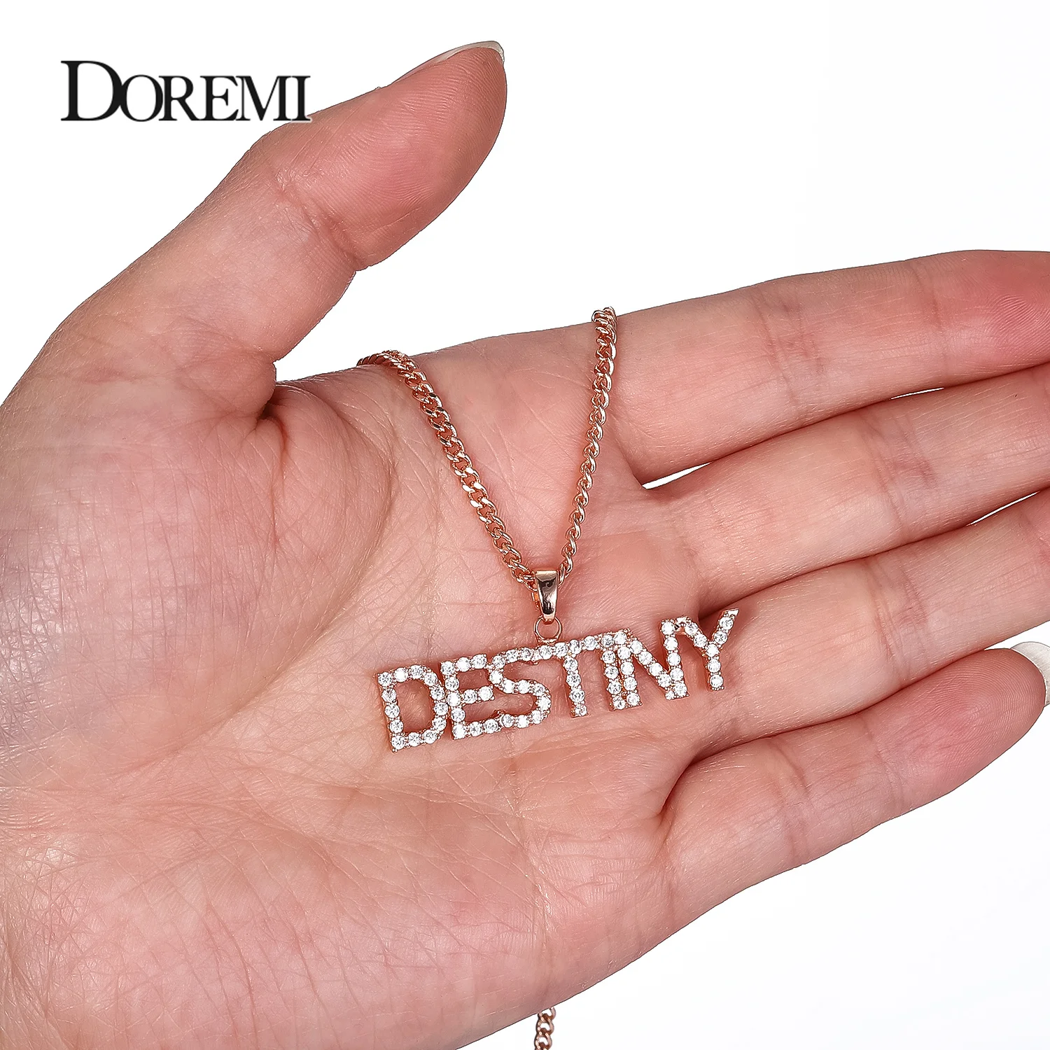 DOREMI Men Pendant Stone Chain Zirconia Necklace With 4mm Cuban Chain 3A Zircon Personalized Custom Name Necklace for Women