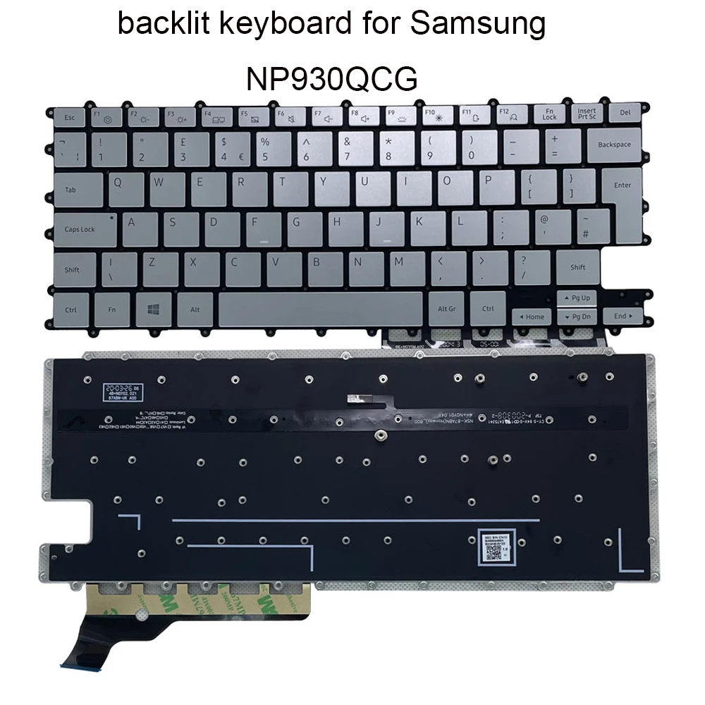 Tastiera Retroilluminata Gb Uk Per Samsung Np930Qcg K02Cn Nt930Qcg 930Qcg, Tastiere Per Laptop Galaxy Book Flex Ba59-04427B Nsk-87Abn Nuovo