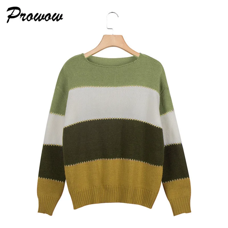 Patchwork Knitted Sweaters For Women's O-neck Pullover Ladies Warm Sweater Pullover Plus Size Tops For Female Oversized Jumper