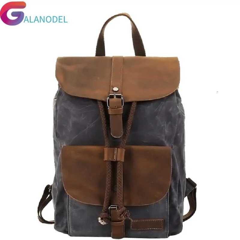 

GALANODEL Wax New Oil M338 Canvas Backpacks For Men Vintage Waterproof School Backpack 14" Laptop Daypacks Retro Travel Bags