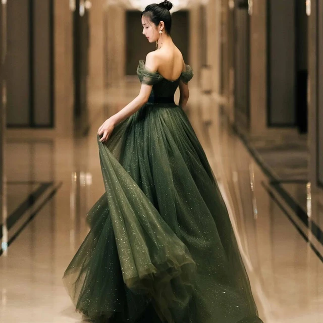Vestido largo verde militar descubiertos para mujer, vestido de princesa para baile de graduación, banquete, boda, actuación envío gratis _ - AliExpress Mobile