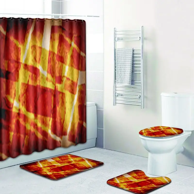 

Modern Colorful Line Painting Print Shower Curtain Bathroom Fabric Polyester Waterproof Anti-slip Toilet Seat Cover Pad Home