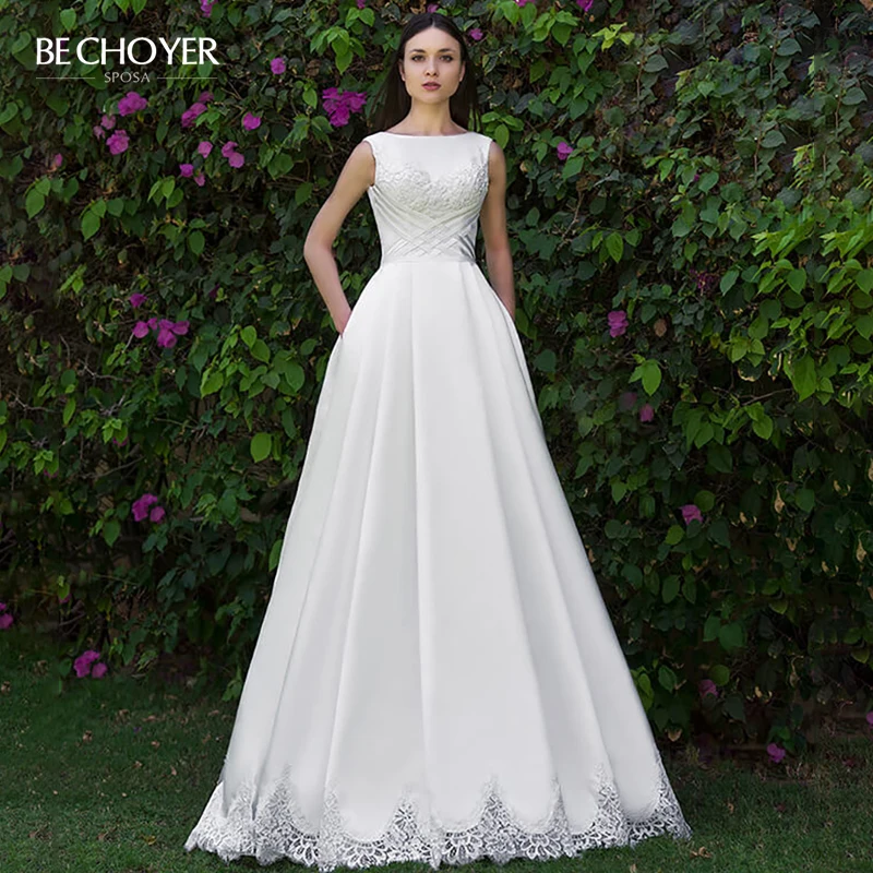 #^Special Price Vestido De Noiva Elegant Scoop Kralen Satijnen Trouwjurk Mouwloze Kristal Riem A-lijn Hof Trein Bechoyer OZ57 Bruid Gown #^Special Price Vestido De Noiva Elegant Scoop Kralen Satijnen Trouwjurk Mouwloze Kristal Riem A-lijn Hof Trein Bechoyer OZ57 Bruid Gown