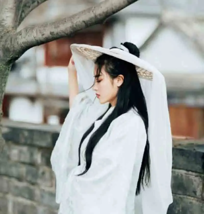Chinese Ancient Vintage Cap Women Hanfu Hat With Long Veil Douli Hat Cosplay Prop Hanfu Bucket Hats White Red Black For Women