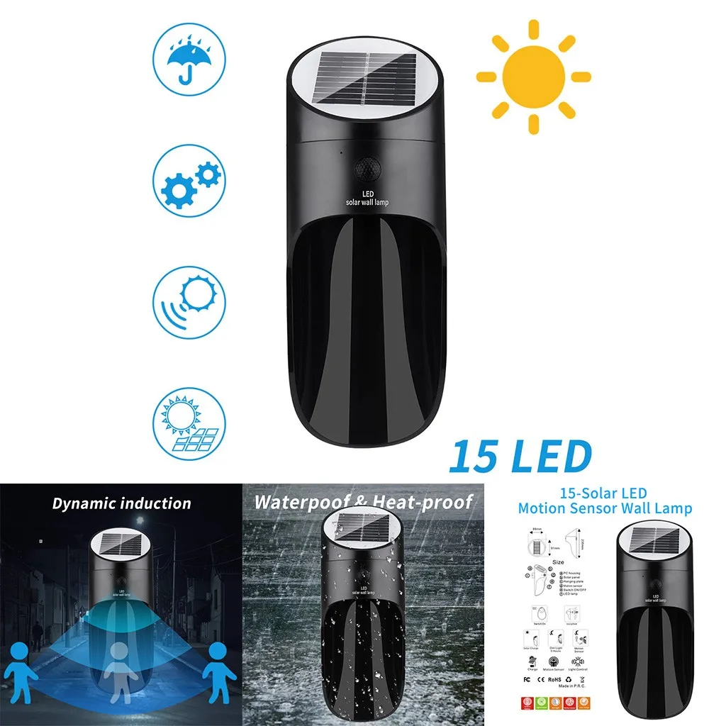 New 15LED Outdoor Courtyard Waterproof Human Body Induction Solar Wall Light Safety