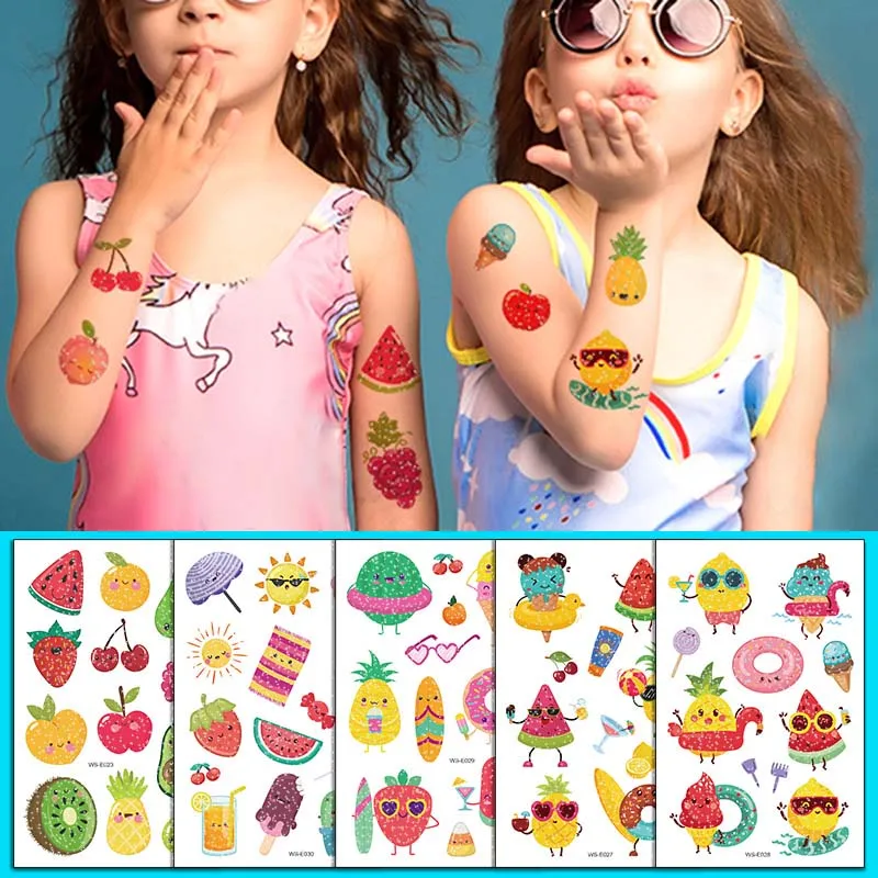 

Summer Style Tattoo Sticker Fruit Temporary Tattoo Vegetables Tattoos Body Makeup Waterproof Fake Tattoo Cute Cartoon Tattoos