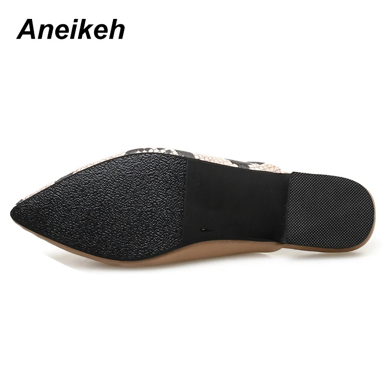 Aneikeh/Новые модные летние женские шлепанцы без шнуровки; повседневная обувь на плоской подошве; кожаные шлепанцы из змеиной кожи; пляжные шлепанцы; Размеры 4-9