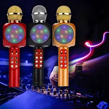 Besegad karaoke microfone portátil sem fio bluetooth alto-falante embutido luzes led rádio fm para ios android telefone tablet portátil