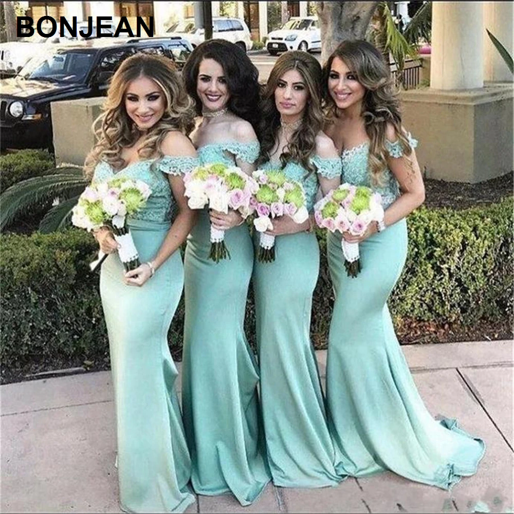 Vestidos Largos Para Damas De Honor Junior Con Hombros Descubiertos Salvia main image 0