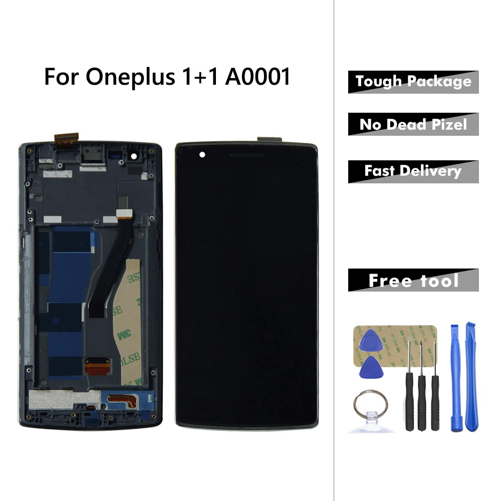 

For OnePlus One One Plus 1+ 1 A0001 LCD Display Touch Screen Digitizer Assembly For oneplus one 1 LCD Screen With Frame + Tools