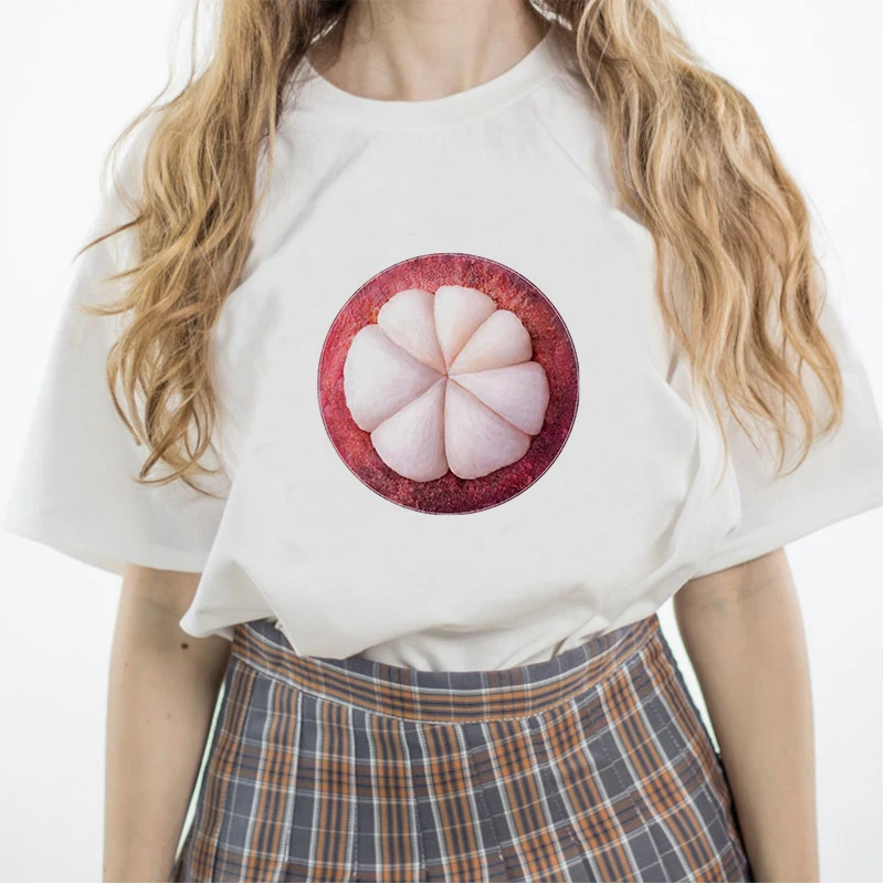 Luslos Funny Mangosteen T Shirt Printed Women Short Sleeve Summer Harajuku Ulzzang Tumblr Fashion Fruit Style Cute Tops | Женская одежда