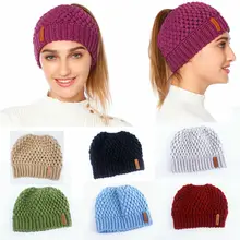 Новинка, шапки «конский хвост», женские тянущиеся вязанные крючком шапки, зимние шапки для женщин, теплые женские мягкие эластичные шапки-булочки