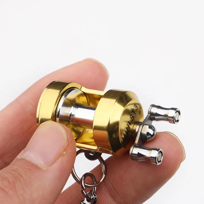 Mini Fishing Reel Keychain Fish Wheel Gold Silver Fly Fisherman Spinning  Miniature Keyring With Gift