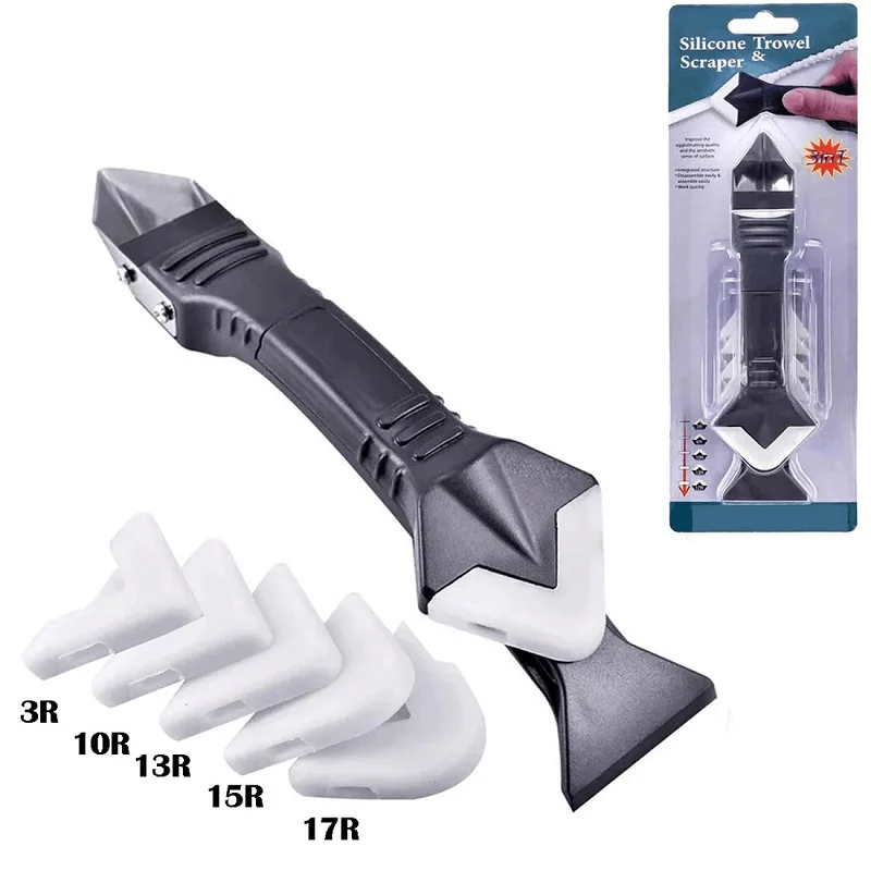 

3 in 1 Multi-functional Silicone Caulk Removal Tools Kit Stainless Steelhead Caulk Finishing Tool 7 Pack Trowel Scraper