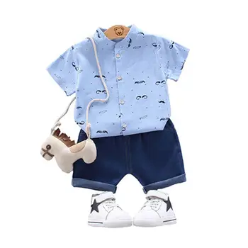 

Kids Outing Clothes Summer Children gentleman Turtleneck Shirt Denim Shorts 2Pcs/sets Infant Baby Boys Fashion Toddler Tracksuit