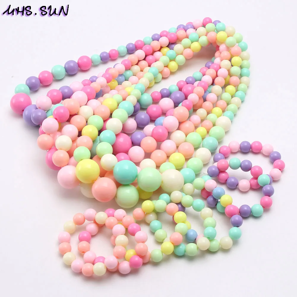 

MHS.SUN Cute Girls Baby Chunky Beads Necklace Bracelets Colorful Kids Acrylic Beaded Necklace Jewelry Set For Baby Accessories