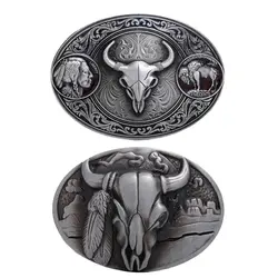 Fivela de cinto de cabeça de touro gravado antigo fivela de cinto de cowboy ocidental para homem feminino, acessórios de rodeio