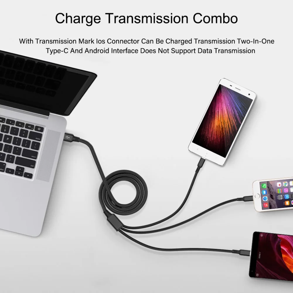 USB Cable For iPhone XS X 8 7 6 Charging Charger 3 in 1 Micro USB Cable For Android USB TypeC Mobile Phone Cables For Samsung S9