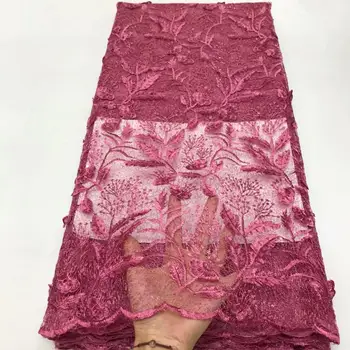 

Light Pink 3 D Flowers French Mesh Tulle Lace Fabric 2019 High Quality African Lace Fabric Nigerian Mesh Lace Fabrics For Dress