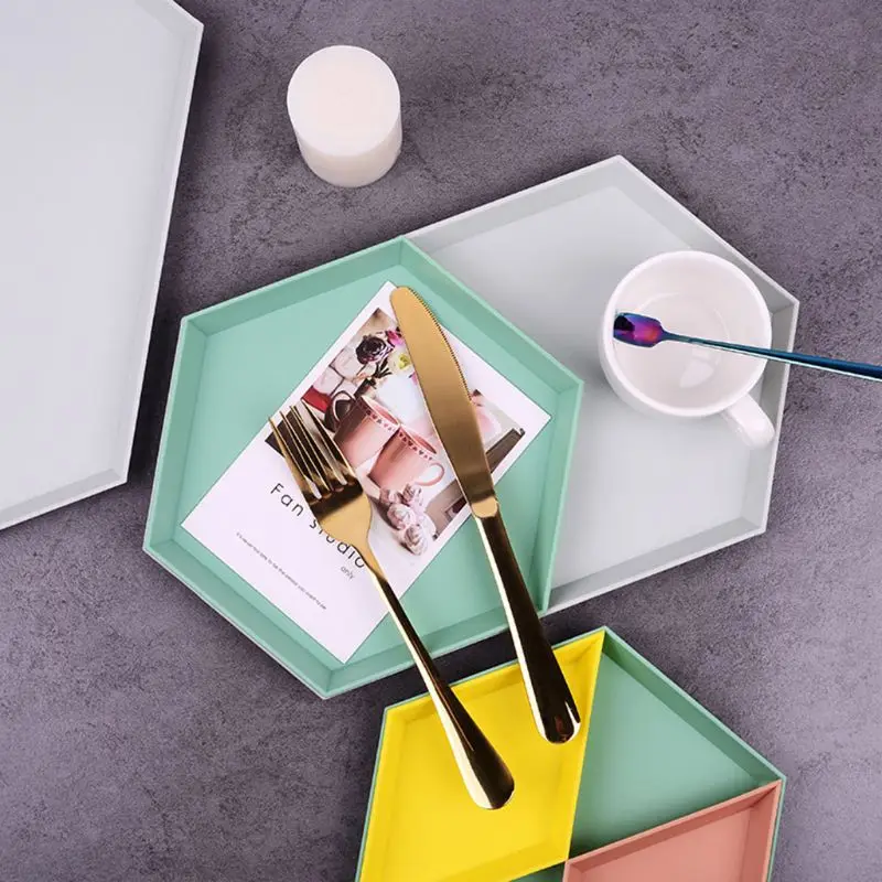 4pcs/set Innovative Geometric Fruit Dish Desktop Storage Tray Plate Plastic Detachable Combination Removable X4YD