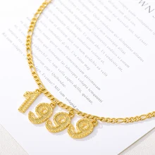 Custom Birth Year Necklaces For Women English Number Stainless Steel Gold Chokers Necklaces Mom Birthday Digital Jewelry Gift