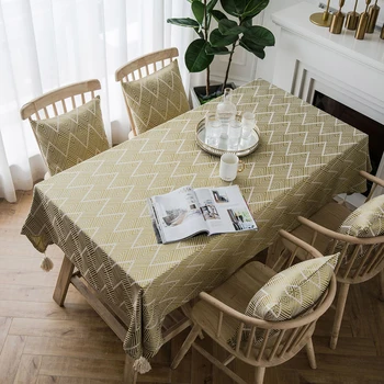 

Wave Geometric Tablecloth Kitchen Table Tassels Decorative Waterproof Thick Rectangular Party Home Table Cover Tea Table Cloth