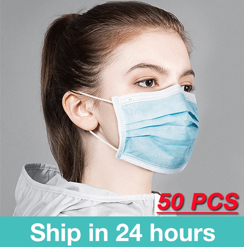 

3-layer mask 50/100/150/200 pcs Face Mouth Masks Non Woven Disposable Anti-Dust Meltblown cloth Masks Earloops Masks