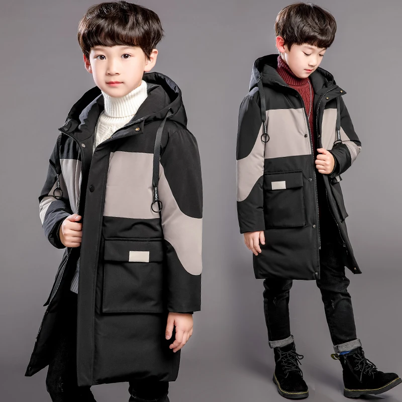 Черный new children clothing boy clothes warm winter down cotton jacket Hooded coat windproof thicken outerwear kids parka 5-16Y - Цвет: Черный