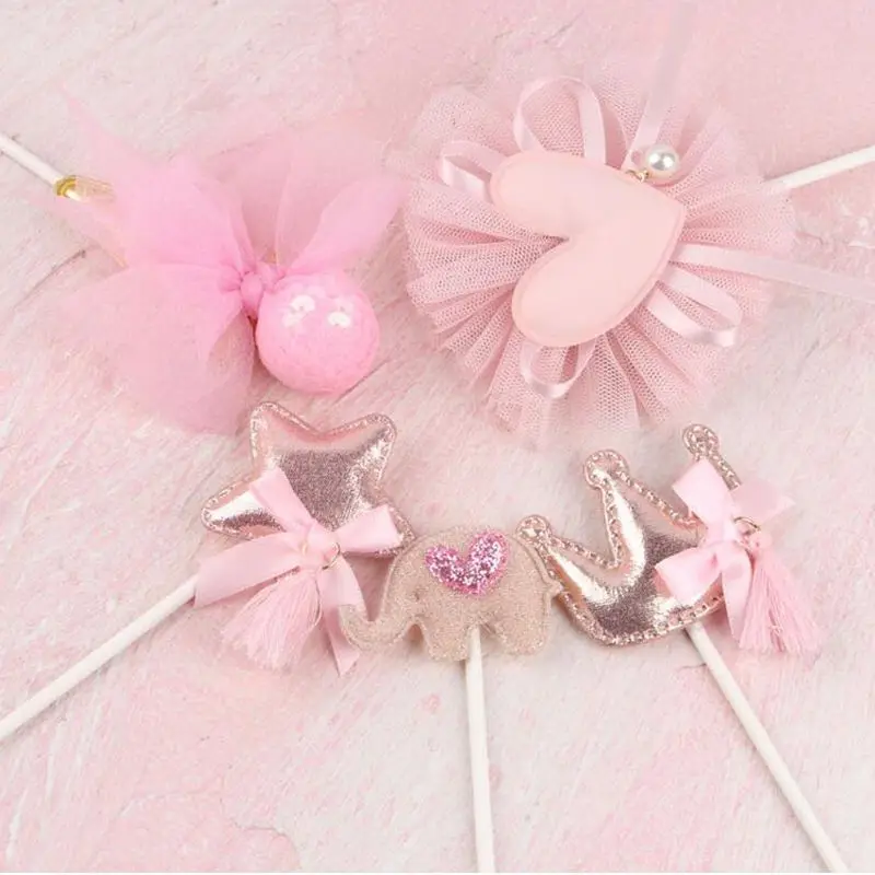 

1 pcs new crown star heart cake topper birthday cake decoration baby shower kids birthday party wedding favor supplies