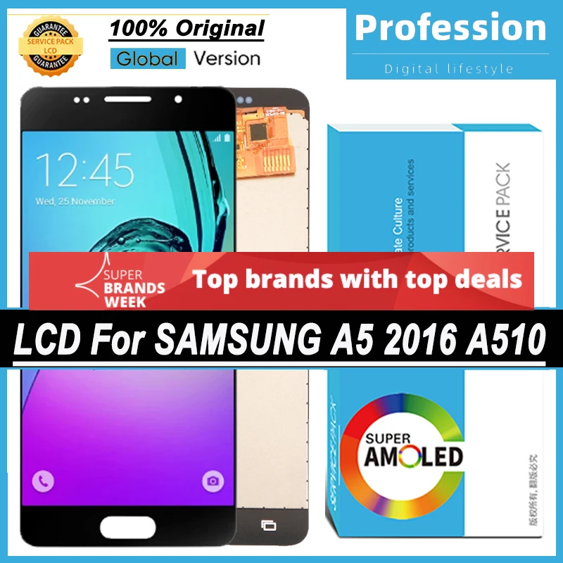 100% Оригинальный 5 2 'ɺMOLED дисплей для Samsung Galaxy A5 2016 A510 A510F ЖК сенсорный экран