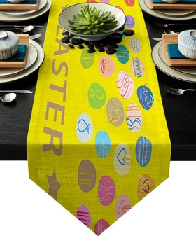 

Easter Egg Painted Yellow Background Table Runner Table Flag Home Party Decorative Tablecloth Table Runners