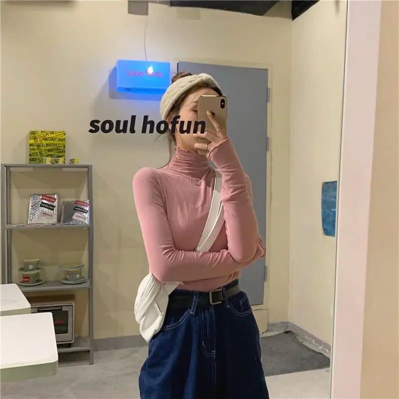 Long Sleeve T-shirts Women Solid Simple Basic All-match Korean Trendy Womens Tops Daily Soft Autumn Popular Ladies Clothing Tee