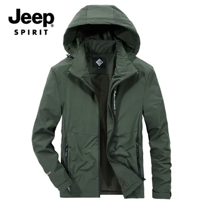 JEEP SPIRIT/брендовые осенние куртки, модная ветровка с капюшоном и воротником, весеннее пальто для мужчин, большие размеры, M-4XL, военная куртка - Цвет: Армейский зеленый
