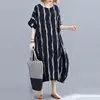 Plus Size Striped Summer Korean Beach Dress Women 2022 Cotton Vintage Ladies Dresses Oversized Casual Long Dress 4XL 5XL 6XL 7XL ► Photo 3/6