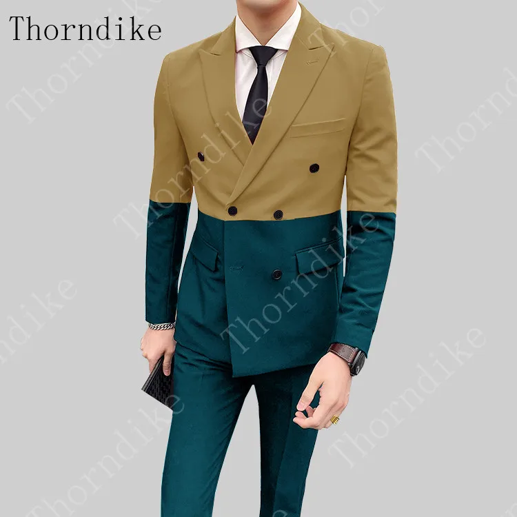 Мужской приталенный костюм Thorndike двубортный с прострочкой вечерние костюмы для
