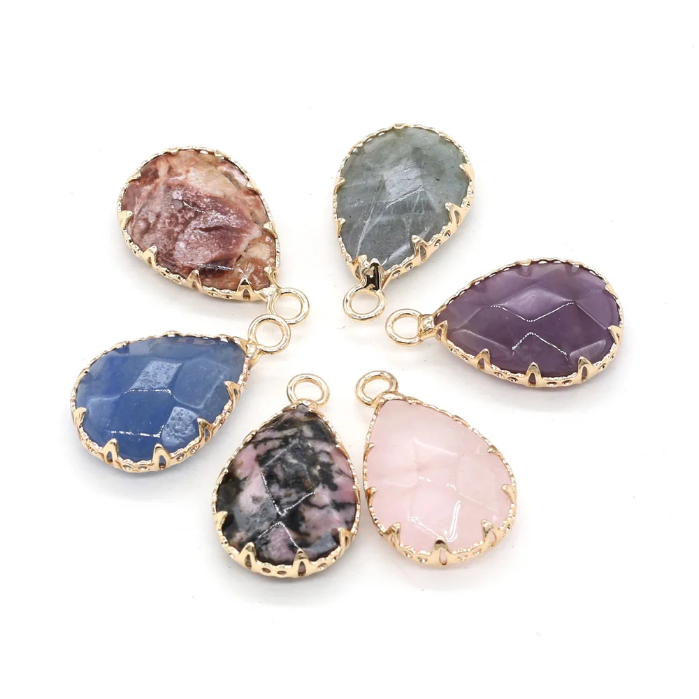 Natural Rose Quartzs Amethysts Crazy Agates Pendant Water Drop Shape Stone for Jewelry Making DIY Necklace Size 14x23mm | Украшения и