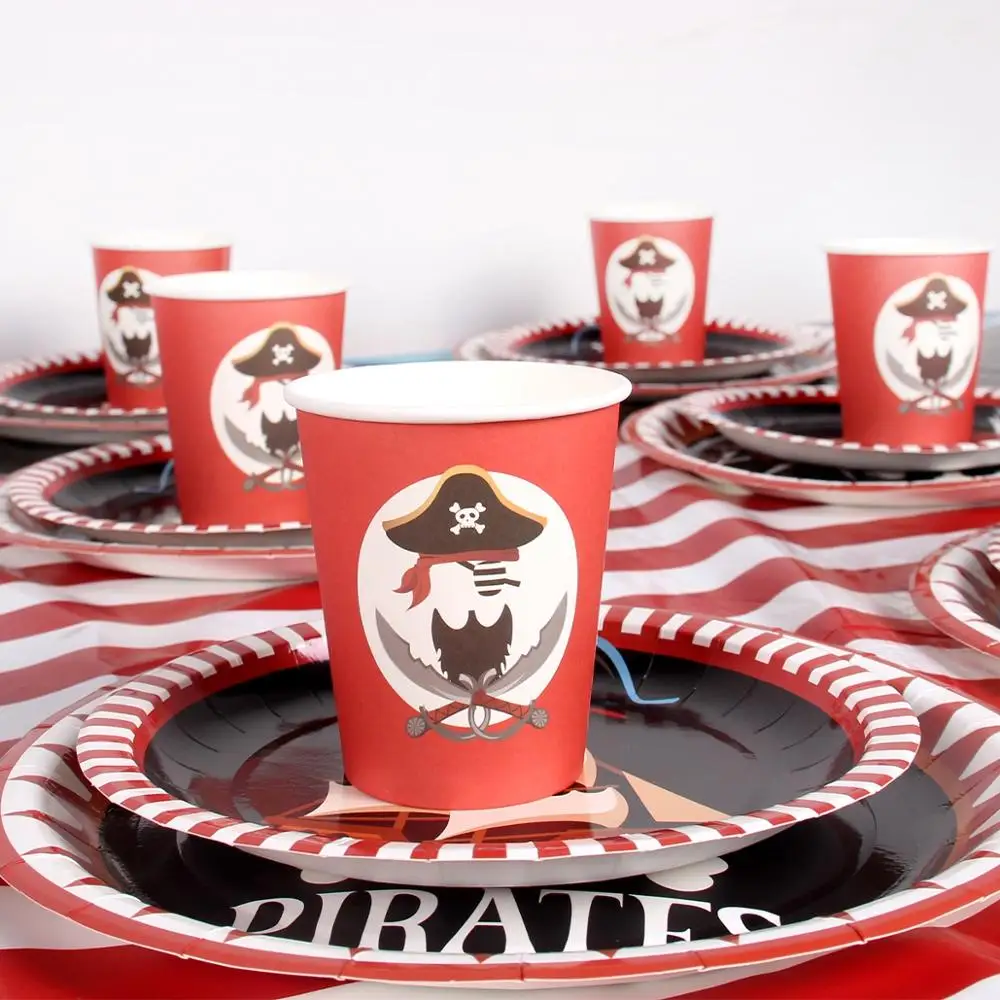 Stoviglie usa e getta a tema pirata decorazioni per feste di buon compleanno  1 ° compleanno tovaglioli per bambini piatti di carta forniture per feste  di compleanno pirata