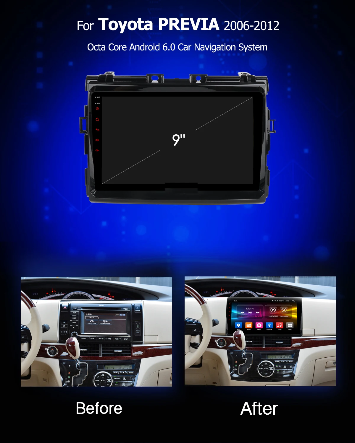 Восьмиядерный Android 8,0 автомобильный Радио мультимедийный плеер gps Navi для Toyota Previa 2006 2007 2008-2012 4G LTE