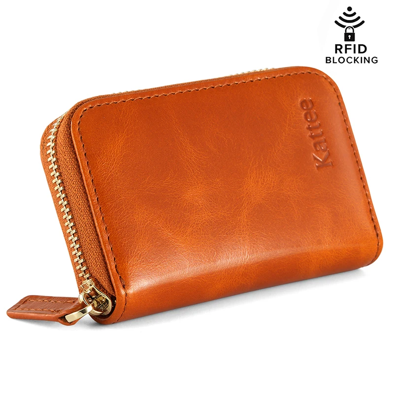 Brown Kattee женский кошелек для кредитных карт, многофункциональная посылка, анти-магнитная кожа, на молнии, женский модный кошелек - Цвет: Brown