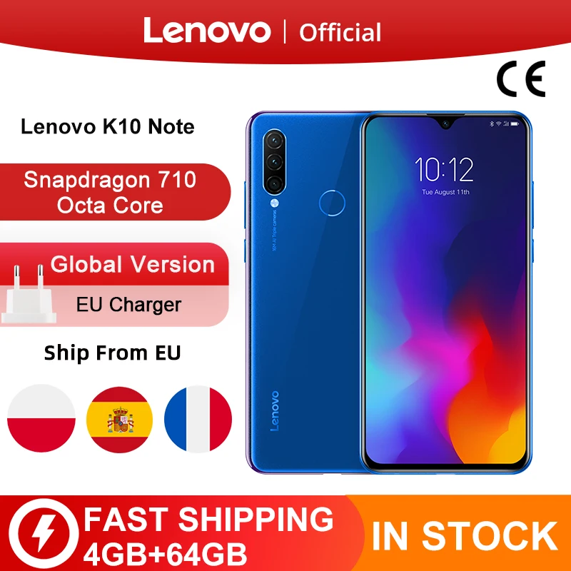 Оригинальная глобальная версия Lenovo K10 Примечание Snapdragon 710 Octa Core Z6 Лайт Тройная