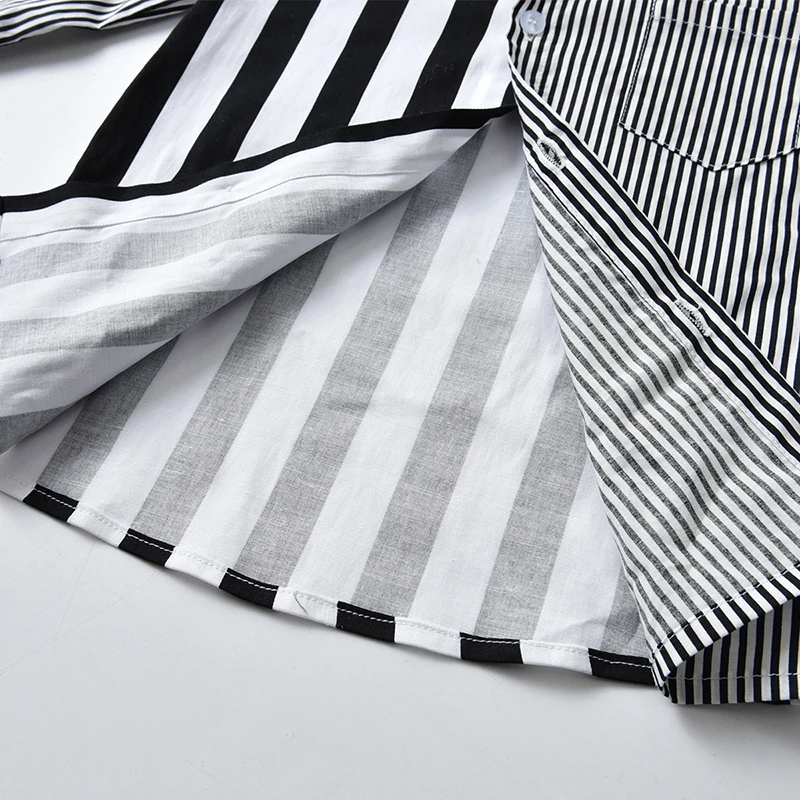 Baby Boys Shirts fashion Lapel Black White Color Matching Stripes Gentleman's Long Sleeve Shirt Toddlers Kids Tops Boys Clothes