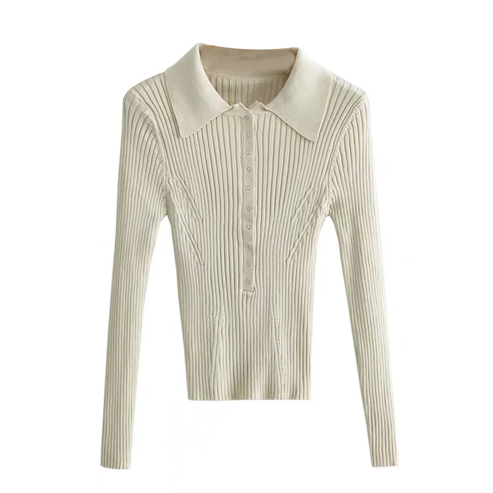 turtleneck KPYTOMOA Women Fashion Snap-button Fitted Slim Ribbed Knit Sweater Vintage Polo Collar Long Sleeve Female Pullovers Chic Tops long sweater