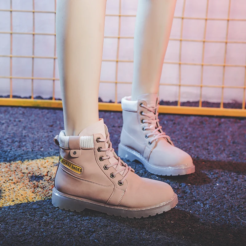 

2019 Winter Boots Women Plus Plush Keep Warm Snow Boots Transparent Oxford Sole Martin Boots Couple Shoes Large size work shoes