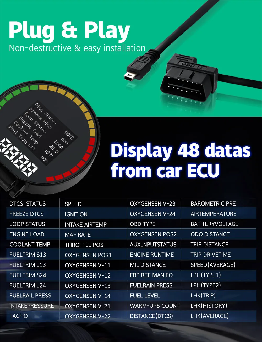 P15 HUD Авто XIAOMI автомобильный hud OBD2 дисплей на голову км/ч MPH Разъем Терминал превышение скорости Предупреждение лобовое стекло проектор сигнализация