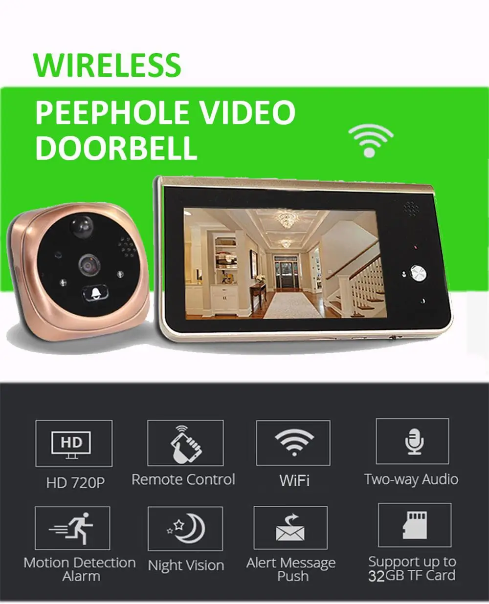 Глазок камеры Wifi 4,3 ''смарт-видео, дверной звонок HD720P ночного видения дверной звонок видео глаз приложение управление для IOS Andriod
