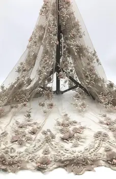 

African Tulle Lace Fabric 2019 High Quality Lace Material 3D Appliques French Lace Fabric Heavy Beaded Lace Fabric ls65-1589